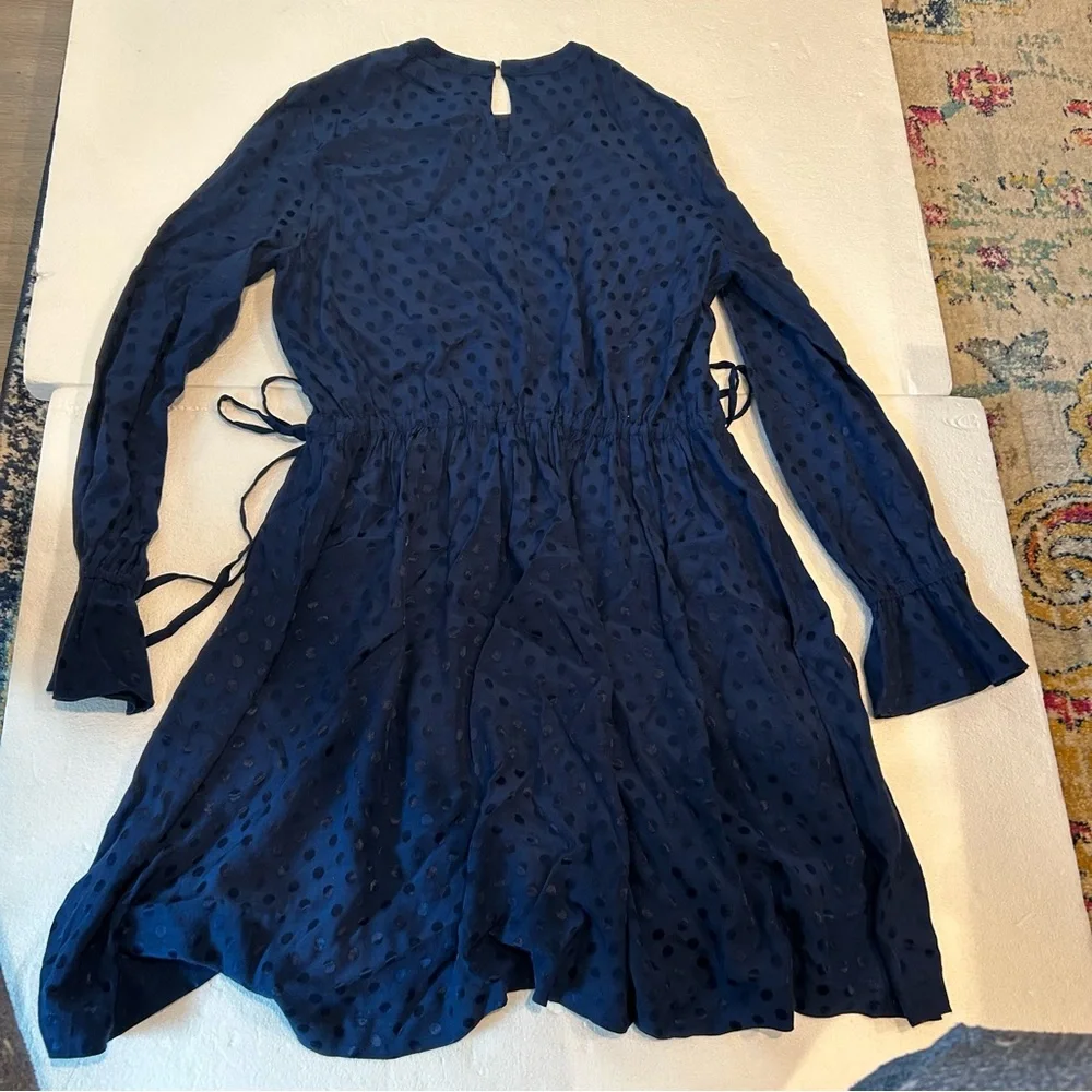 Sandro Paris navy polka dot mini dress fit and flare long sleeve - Picture 10 of 14